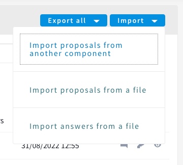 Capture écran de la fenêtre d'import de réponse aux propositions dans l'espace administrateur de Decidim 0.26.