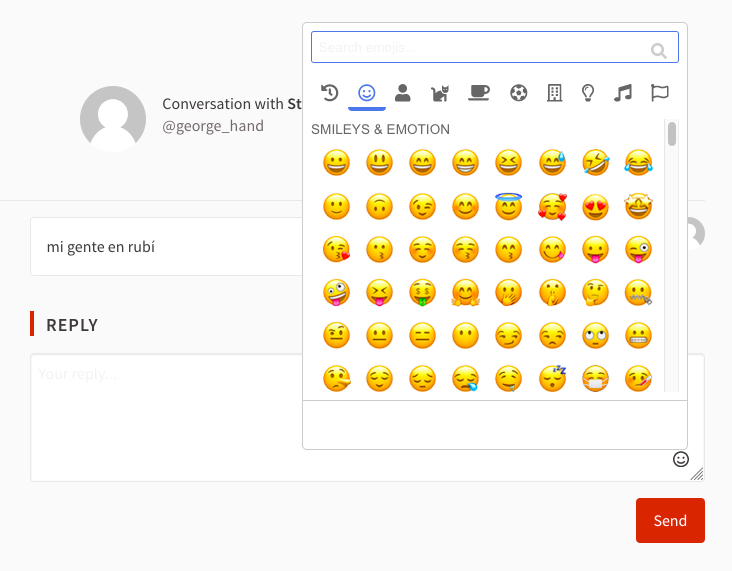 Capture écran des emoji que l'on peut maintenant intégrer dans les conversations entre participants sur la plateforme avec la version 0.27 de Decidim.