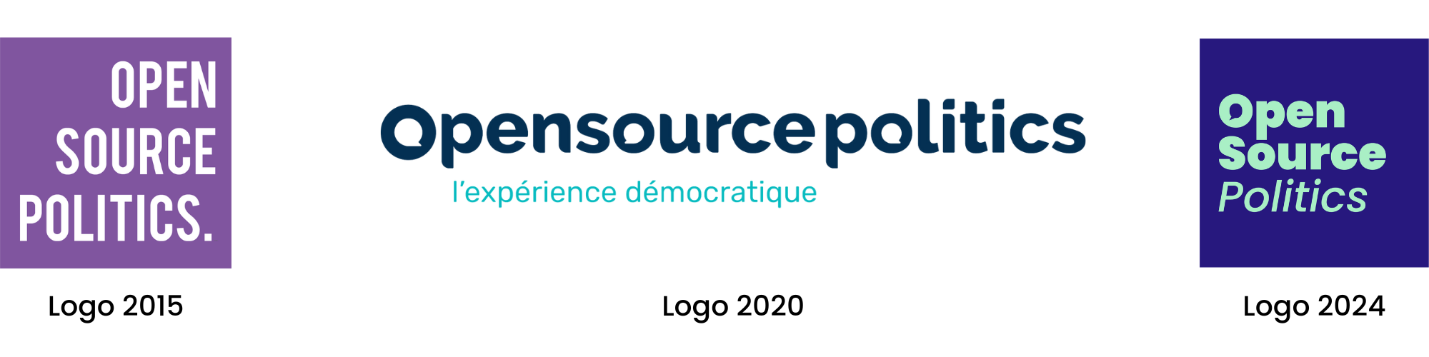 Évolution du logo d'Open Source Politics depuis 2015
