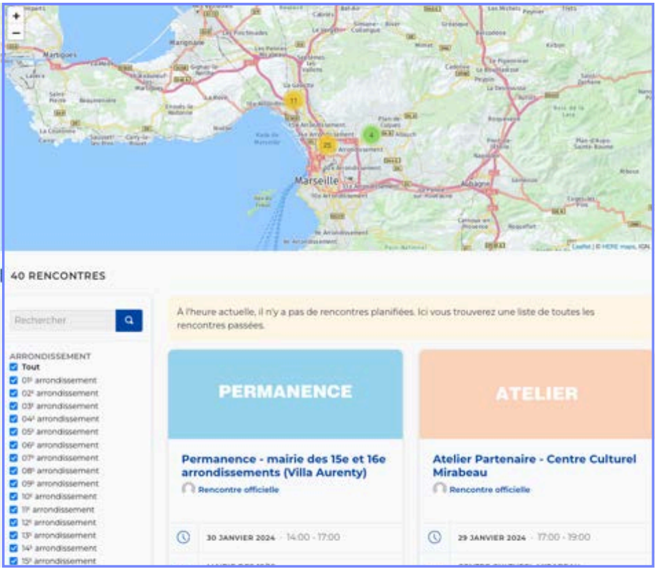 Les rencontres répertoriées sur la plateforme de Marseille