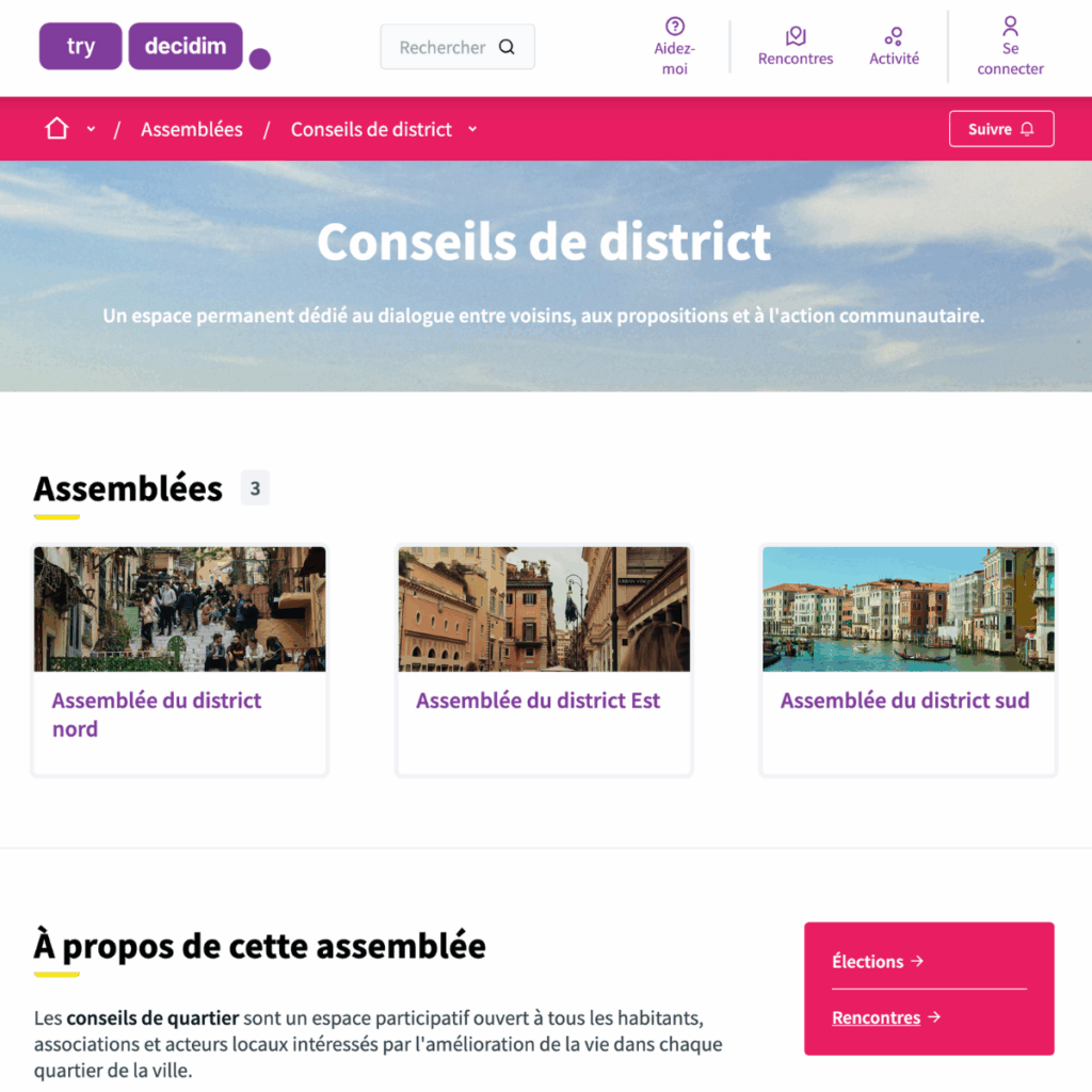 Plateforme Decidim pour la participation citoyenne des collectivités 2026
